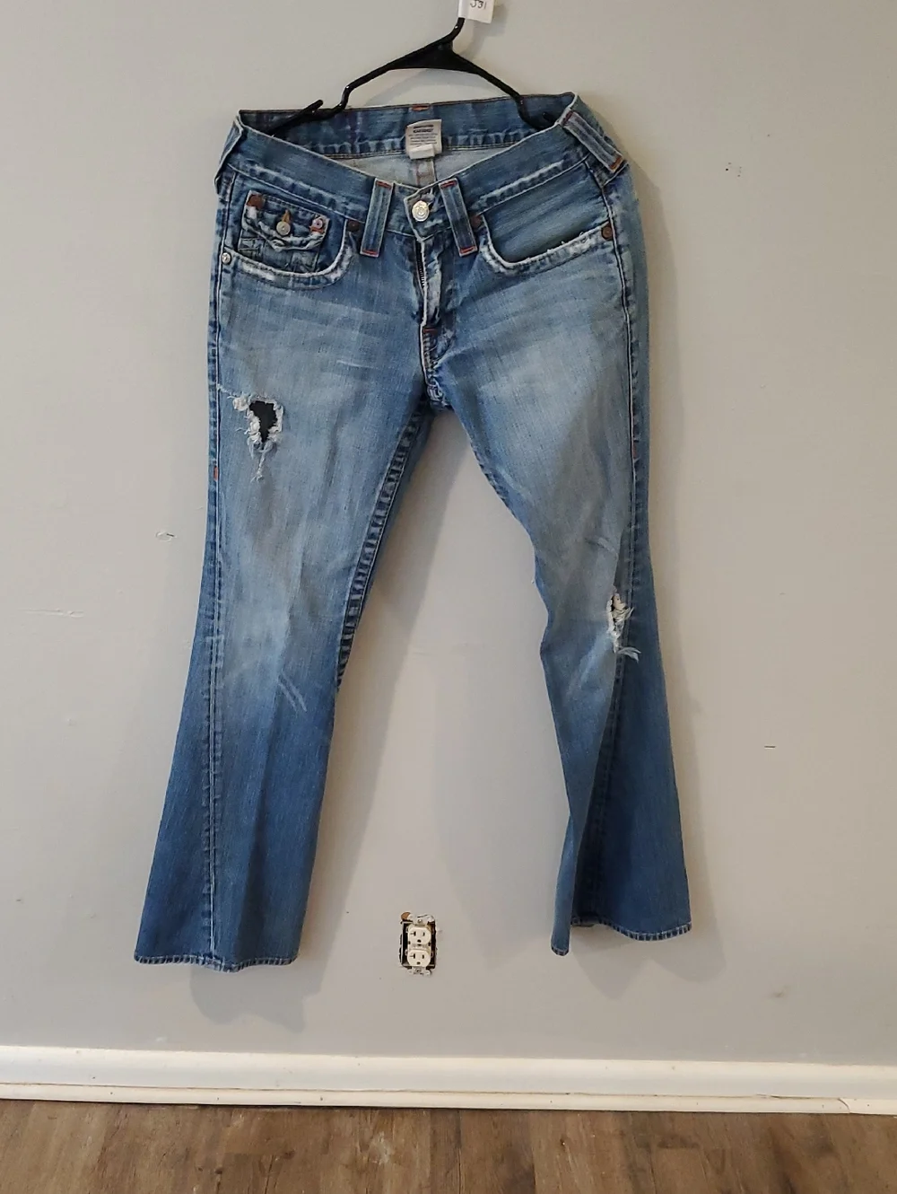 True Religion Light Wash Ripped Flare Jeans
